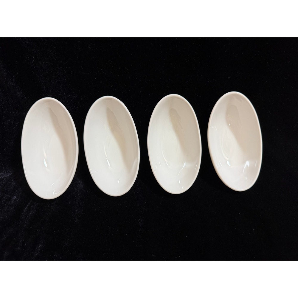 Crate & Barrel Mini Oval Sauce Dish Porcelain White Dipping Bowls Set of 4